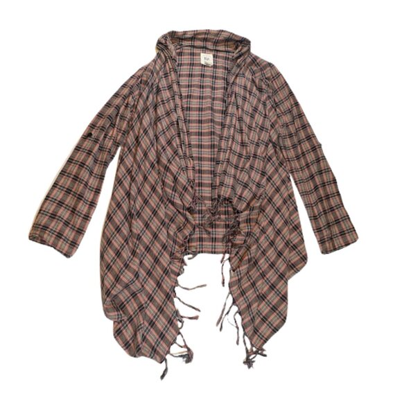 Billabong Plaid Drape Front Fringe Cardigan – 100% Cotton – Size M - Picture 5 of 8